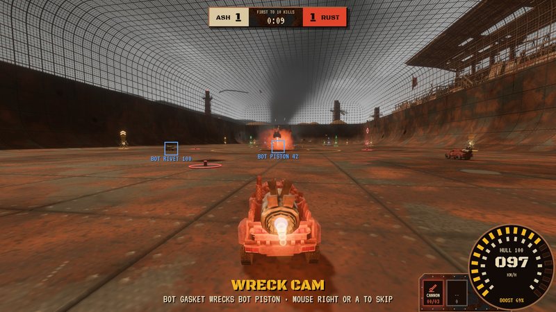 A 3v3 against bots, as the wreck cam shows a kill